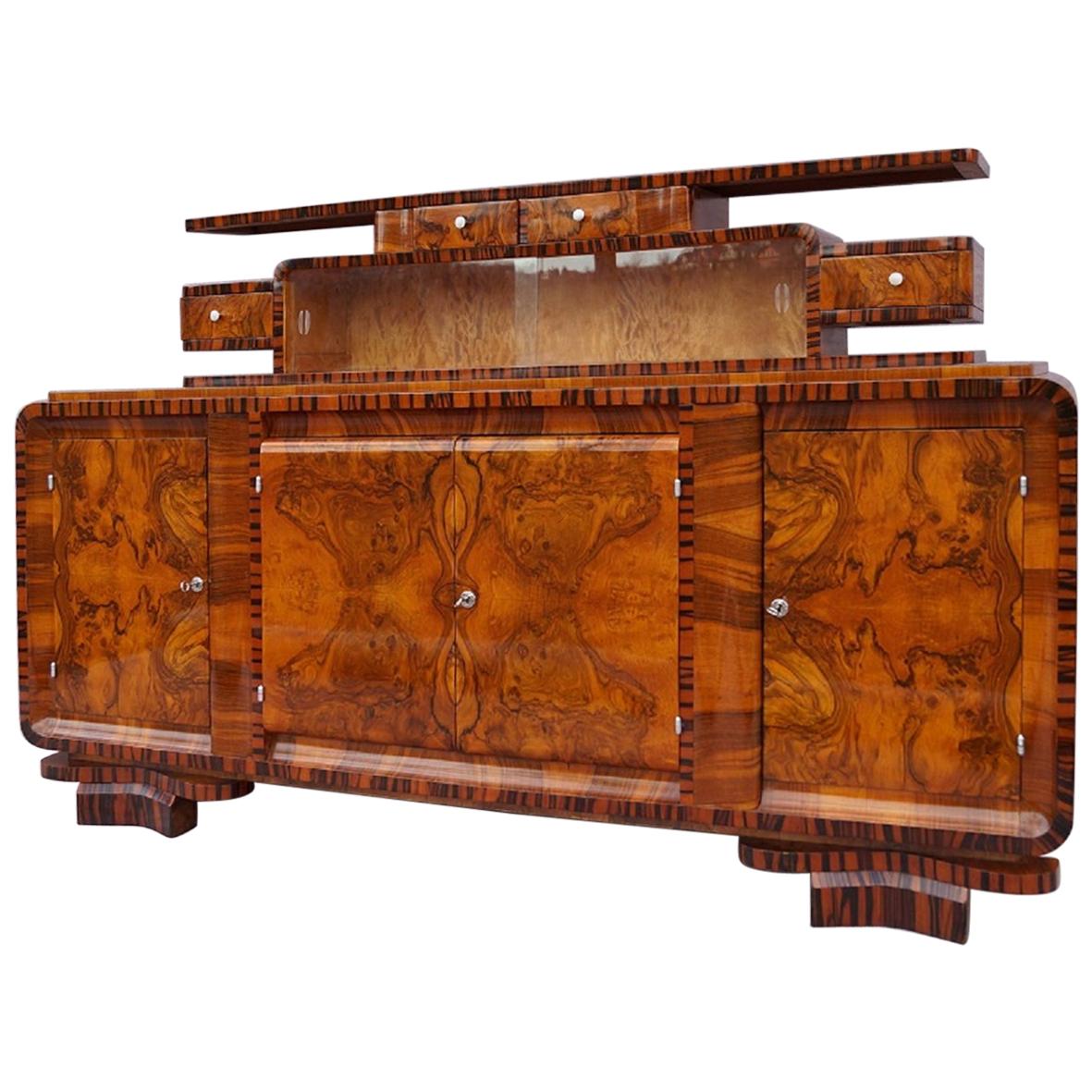 Burr Walnut Art Deco Period Antique Dining Suite at 1stDibs