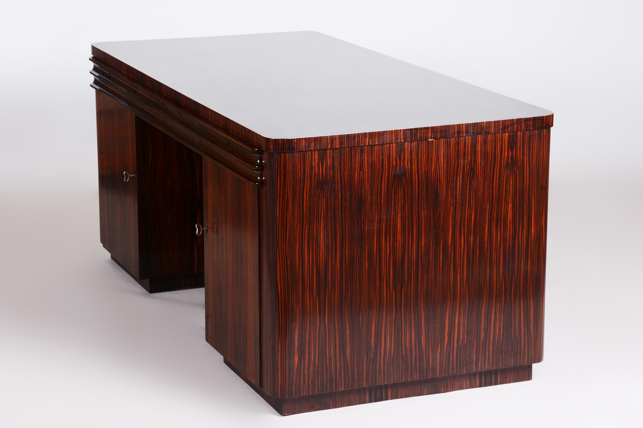 Art Deco Desk, 1920s France, Restored Ebony and Oak For Sale 6