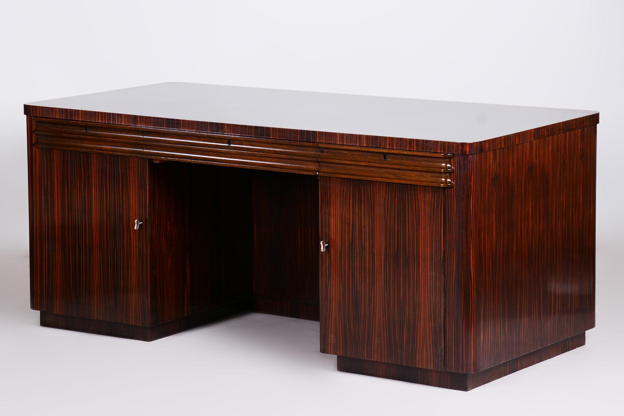 Art Deco Desk, 1920s France, Restored Ebony and Oak For Sale 9