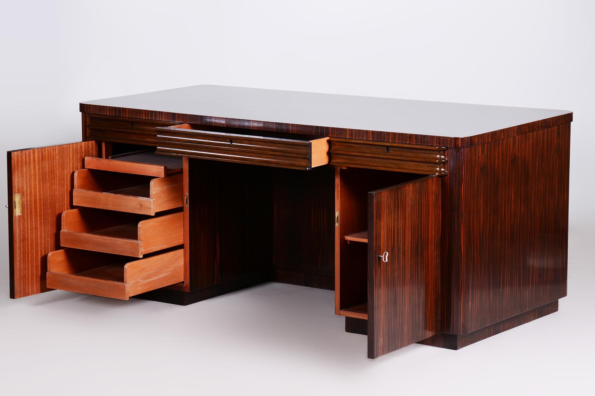 Art-Déco-Schreibtisch, 1920er Jahre Frankreich, Ebenholz und Eiche restauriert im Angebot 8