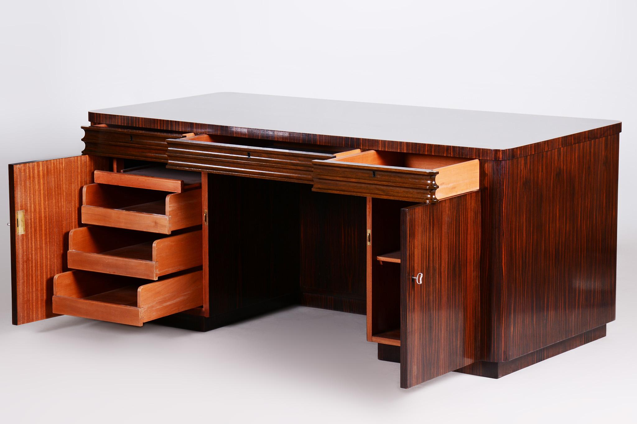 Art-Déco-Schreibtisch, 1920er Jahre Frankreich, Ebenholz und Eiche restauriert im Angebot 9