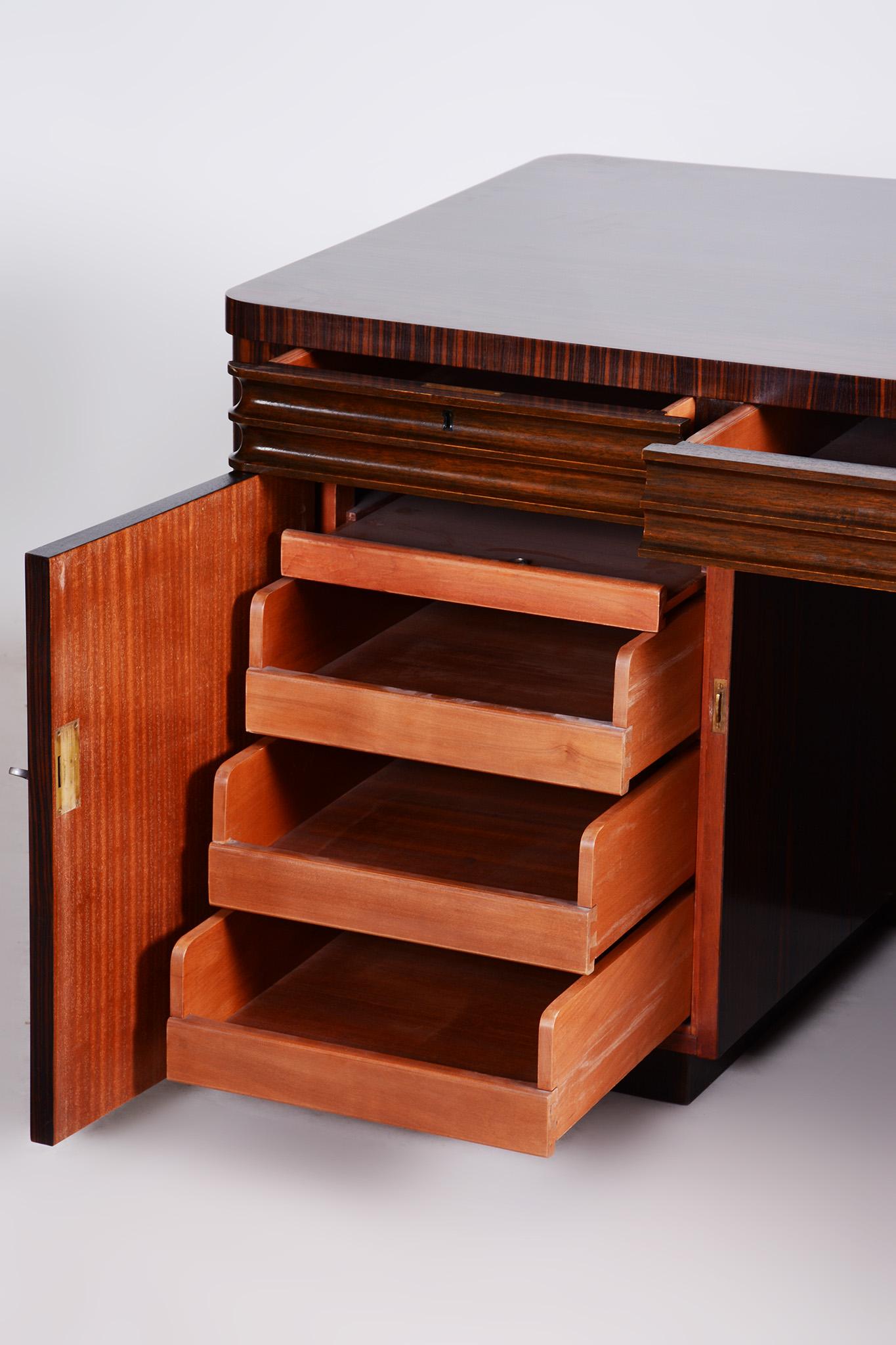 Art Deco Desk, 1920s France, Restored Ebony and Oak For Sale 12