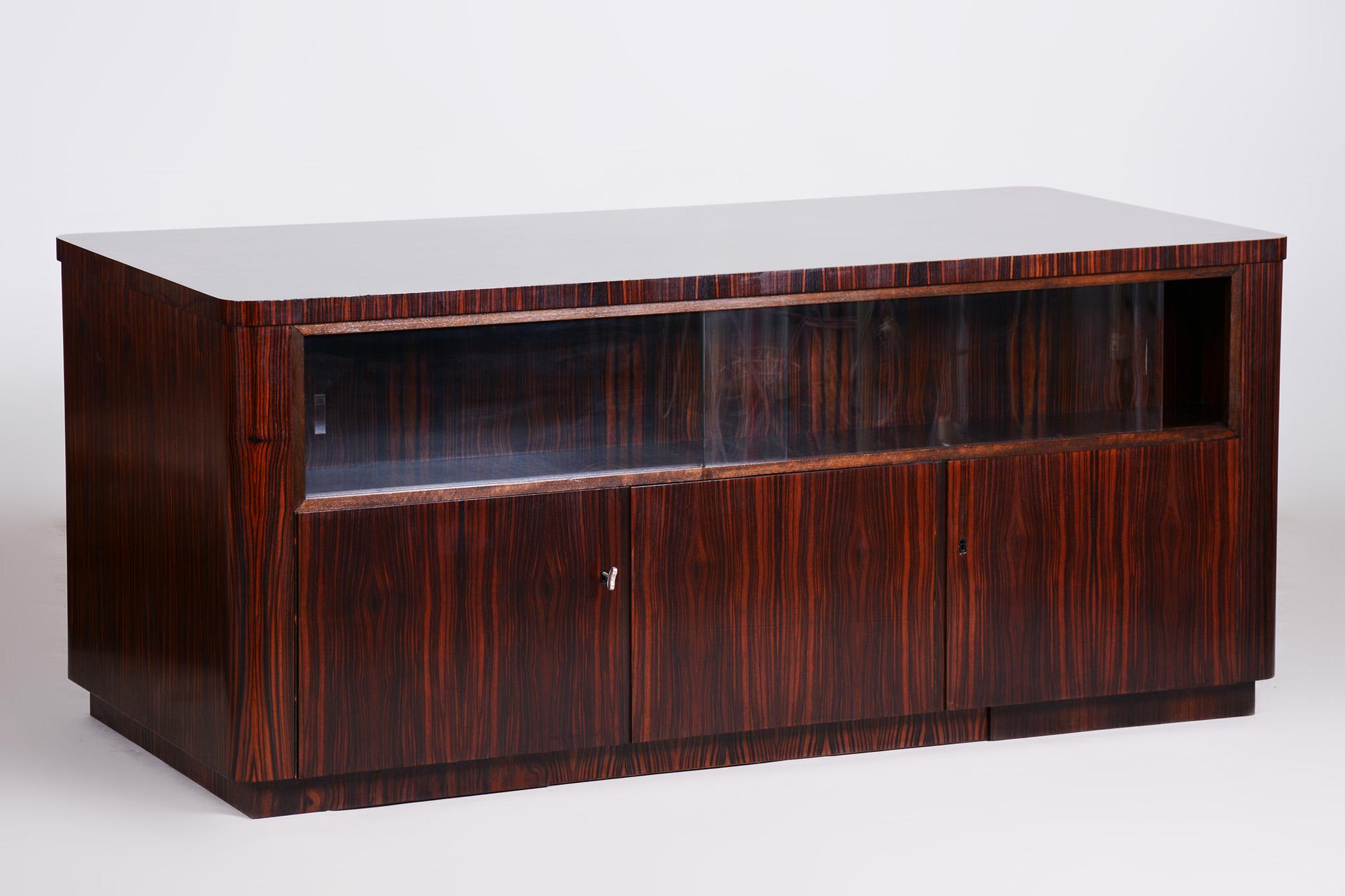 French Art Deco Desk, 1920s France, Restored Ebony and Oak For Sale