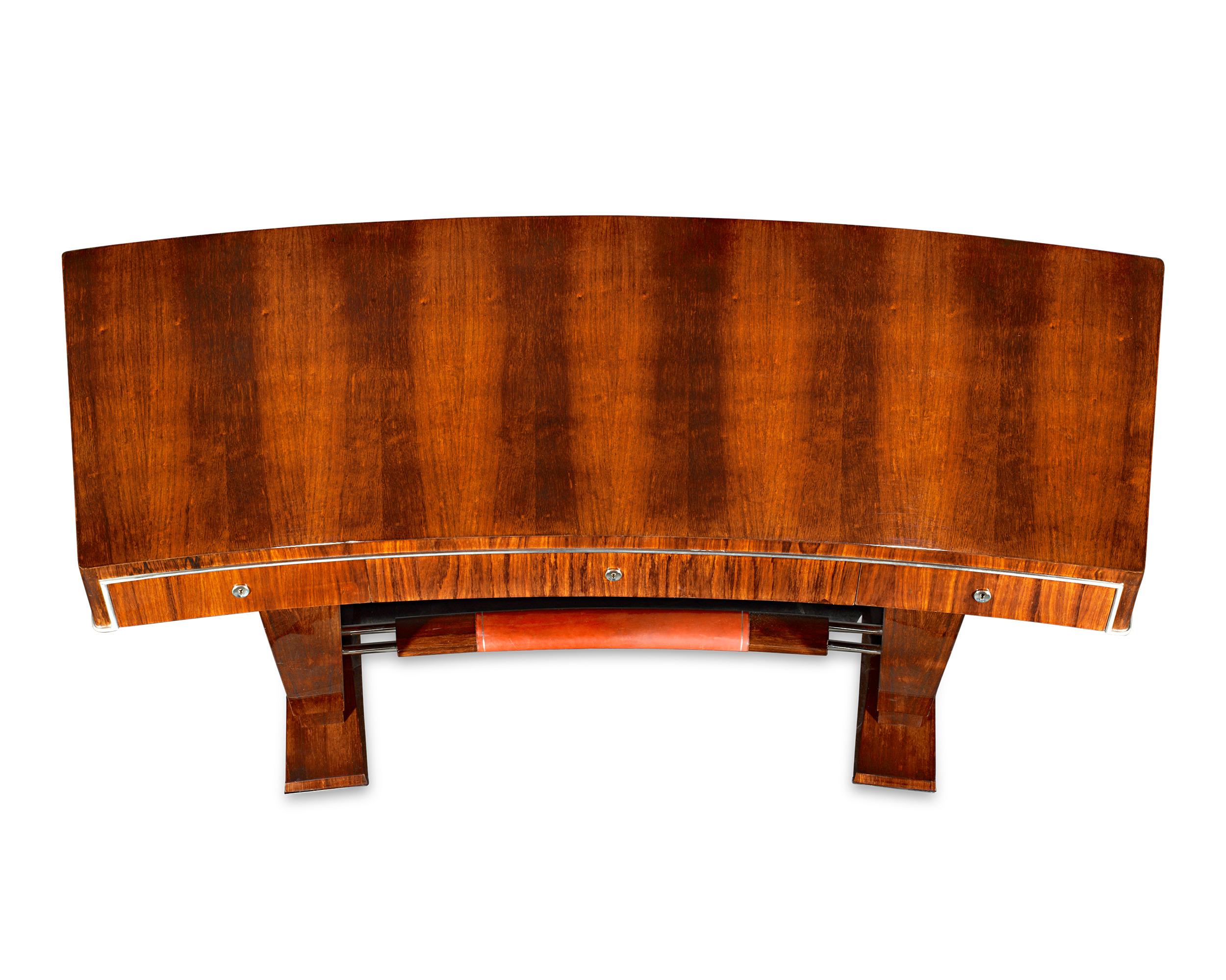Velvet Art Deco Desk And Chairs Set By Jules Leleu And Maxime Old For Sale