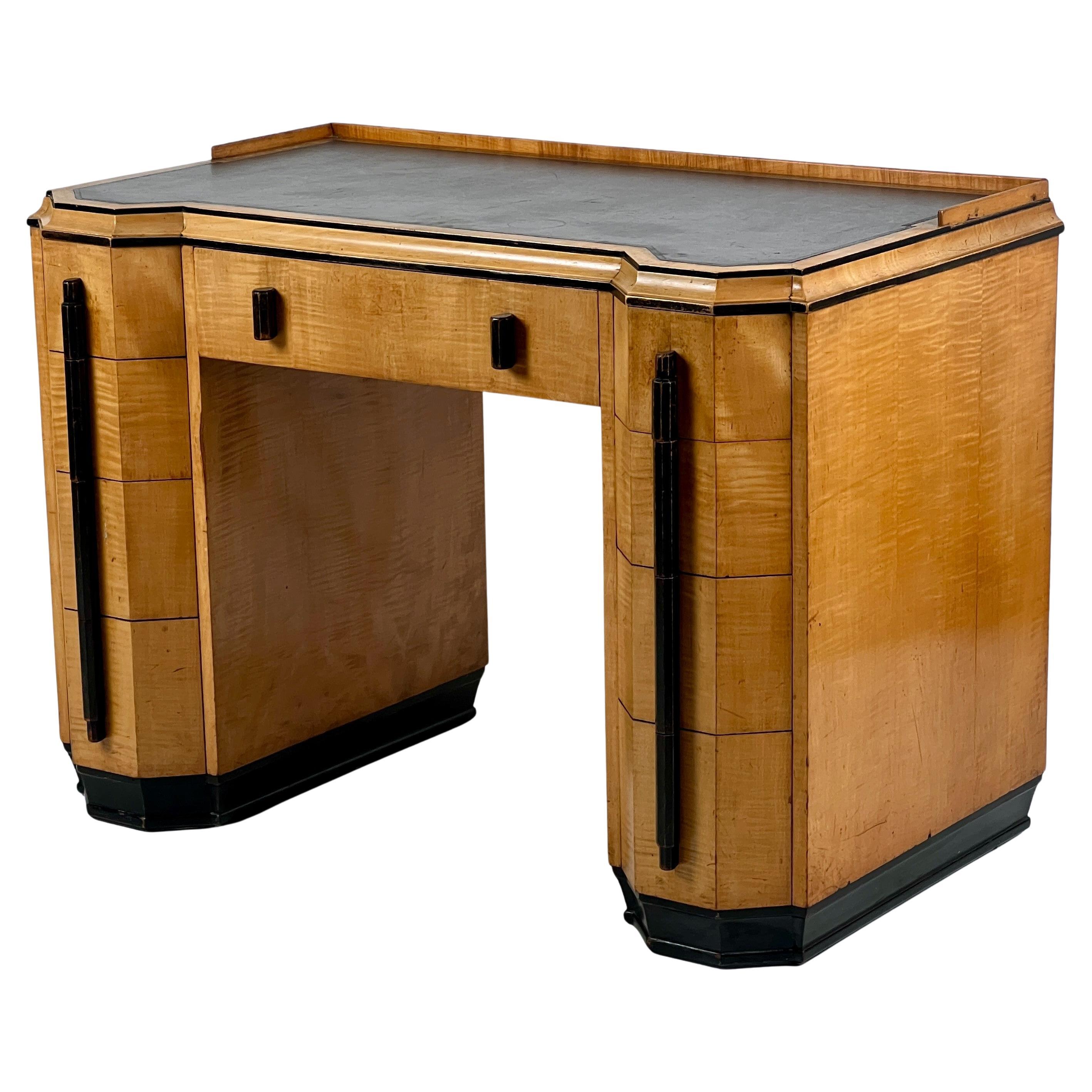 Art Deco Desk Attributed To Heal’S, London – Satin Birchwood For Sale