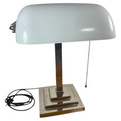 Art Deco Desk Banker's Lamp With Opaline