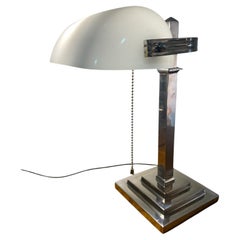 Lampada da scrivania Art Deco per banchieri con opalina