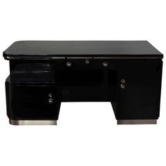 Art Deco Desk, Black and Chrome, France, circa 1930