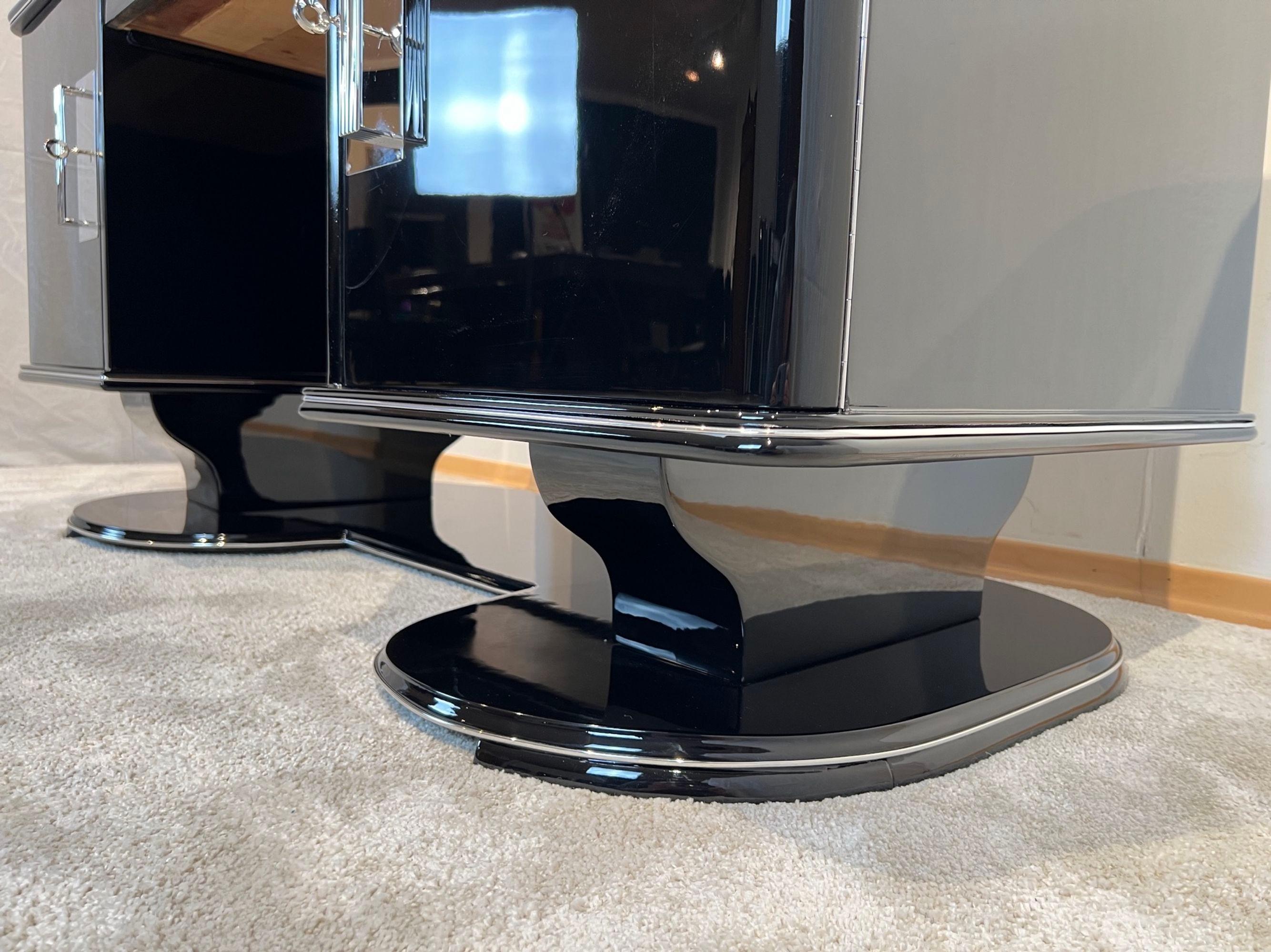 Bureau Art Déco, laque noire, chrome, acajou, France, années 1950 en vente 5
