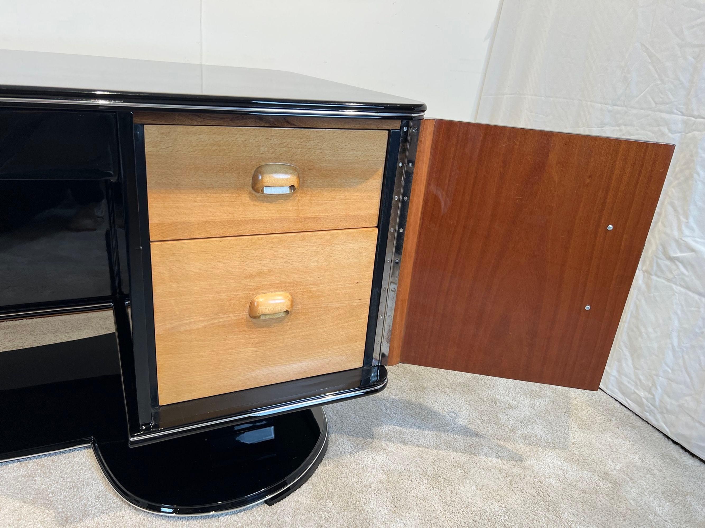 Bureau Art Déco, laque noire, chrome, acajou, France, années 1950 en vente 6