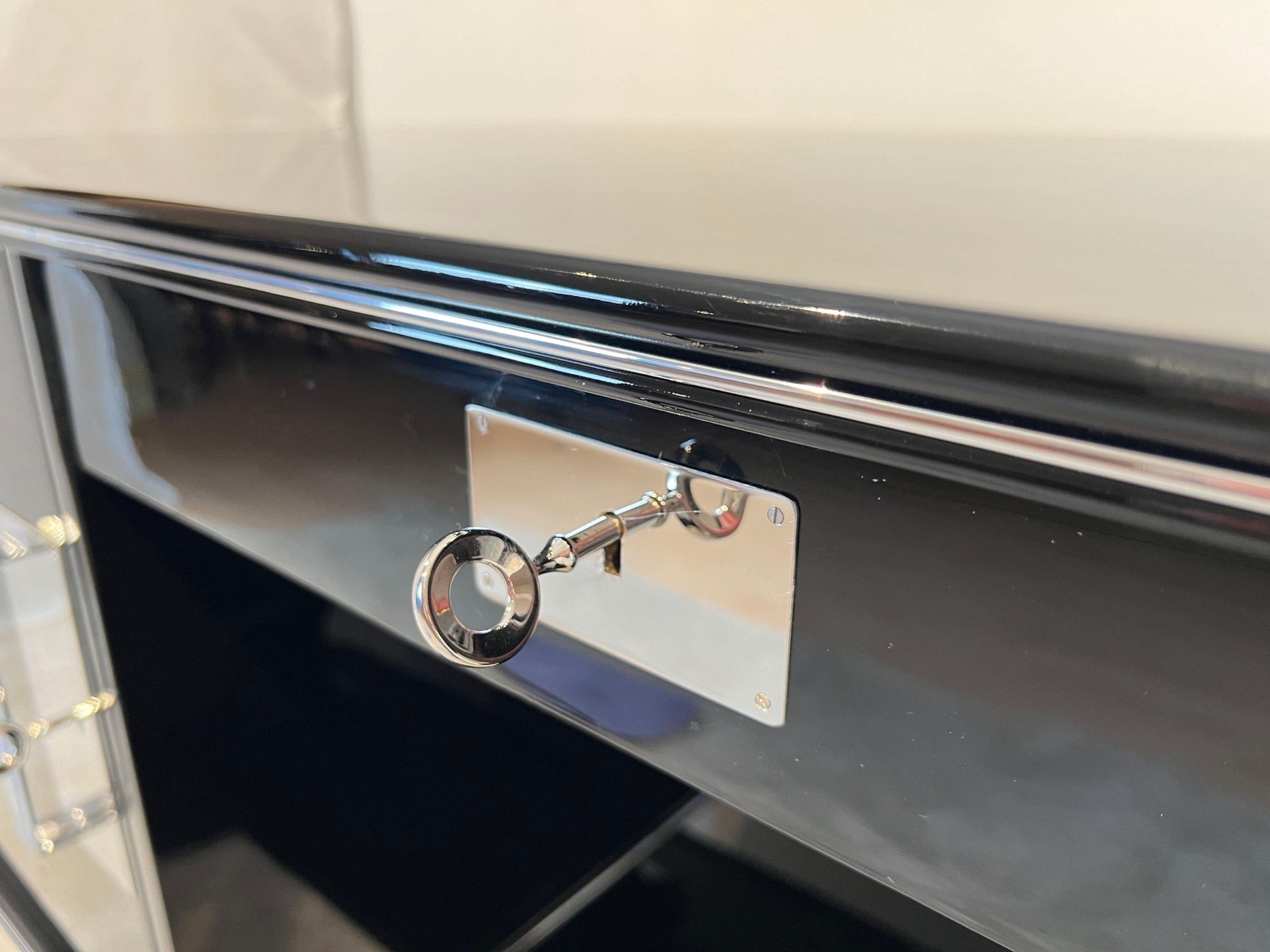 Bureau Art Déco, laque noire, chrome, acajou, France, années 1950 en vente 12