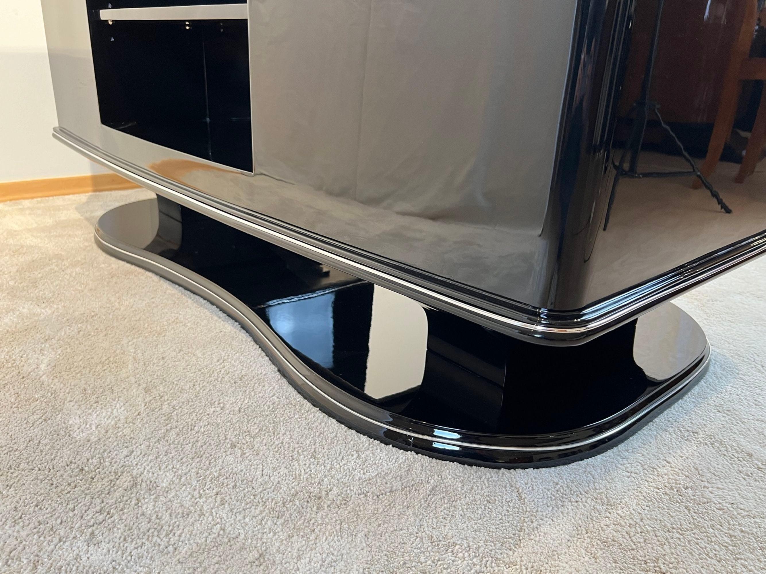 Bureau Art Déco, laque noire, chrome, acajou, France, années 1950 en vente 1