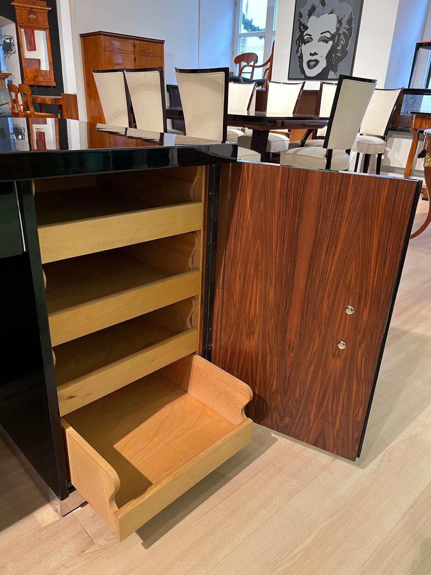 Art Deco Desk, Black Lacquer, Walnut, Metal, France, circa 1930/40 im Angebot 4