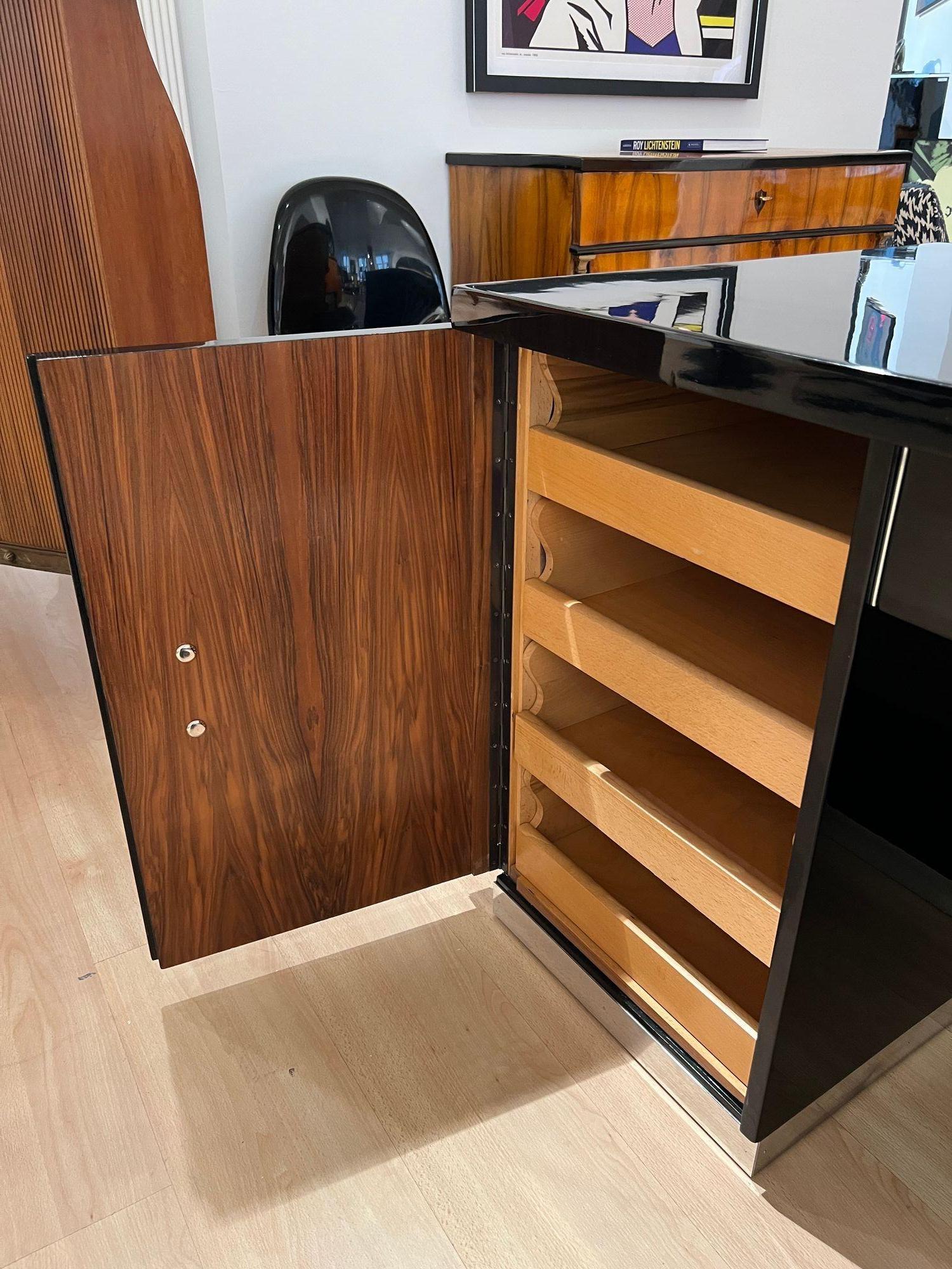 Art Deco Desk, Black Lacquer, Walnut, Metal, France, circa 1930/40 im Angebot 8