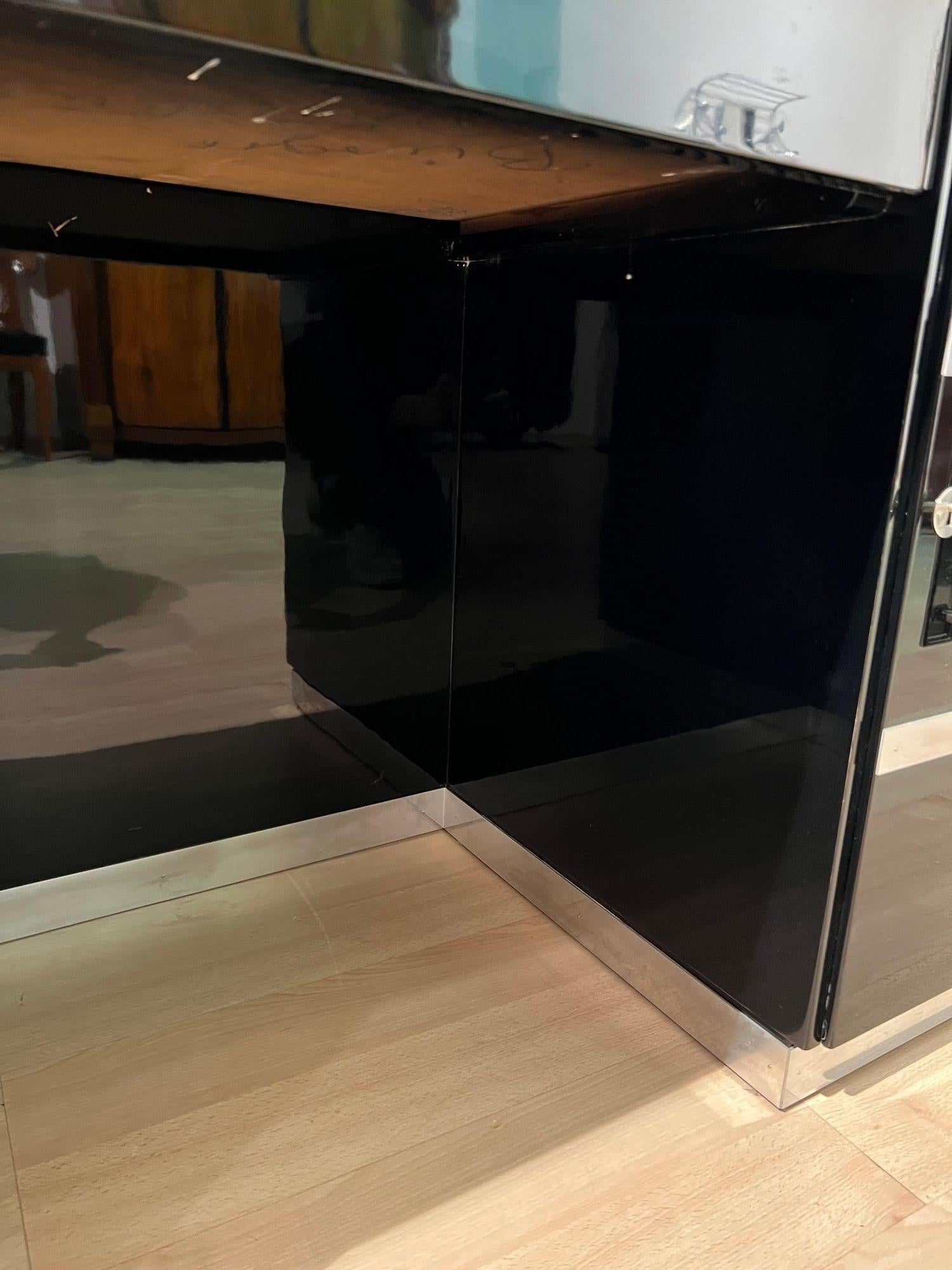 Art Deco Desk, Black Lacquer, Walnut, Metal, France, circa 1930/40 im Angebot 11