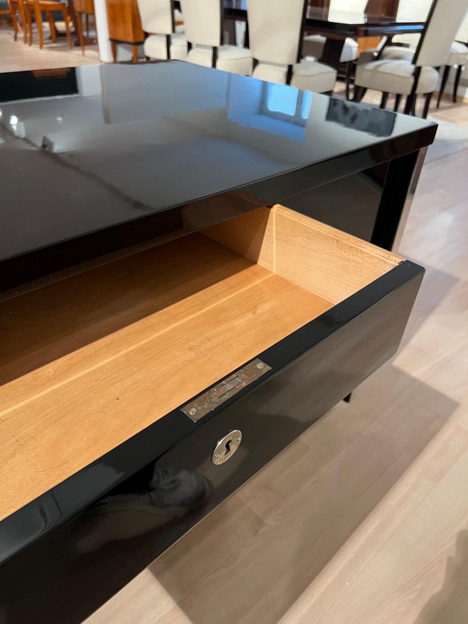 Art Deco Desk, Black Lacquer, Walnut, Metal, France, circa 1930/40 im Angebot 12