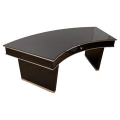 Art Deco Desk, Black Lacquer, Walnut, Metal, France circa 1950