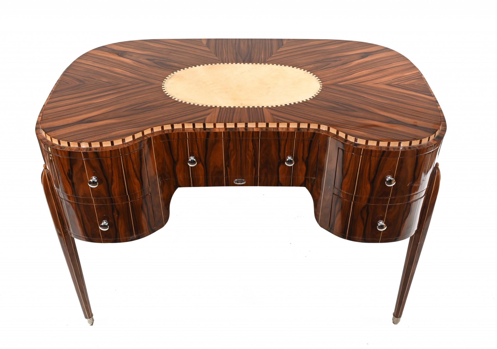 Elegant art deco style desk or bureau plat
Such a classic high deco 1920s look with curves and elegant shape
Very clean and minimal design great for modern interiors
Some of our items are in storage so please check ahead of a viewing to see if it is