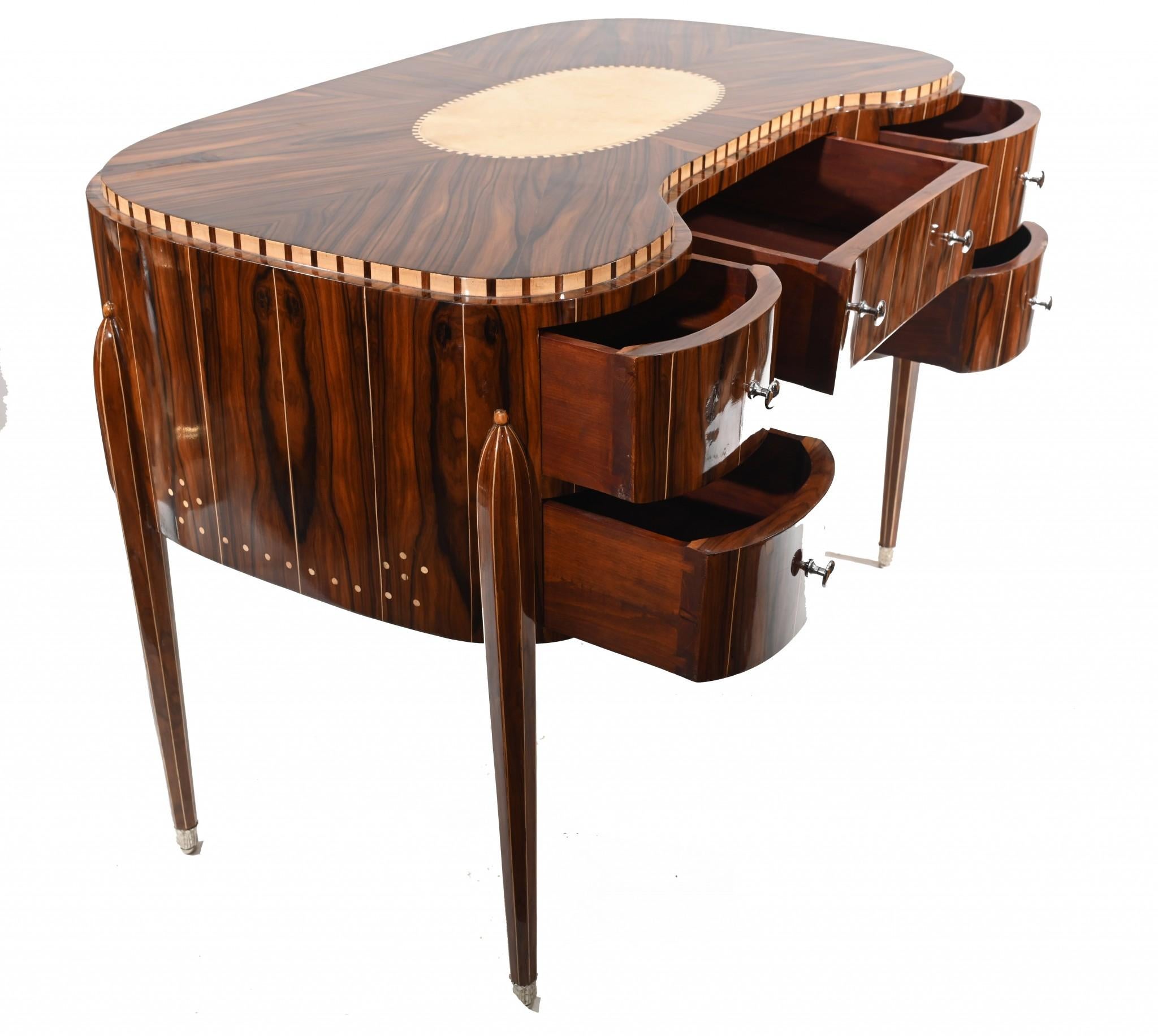 Late 20th Century Art Deco Desk Bureau Plat Inlay Interiors For Sale
