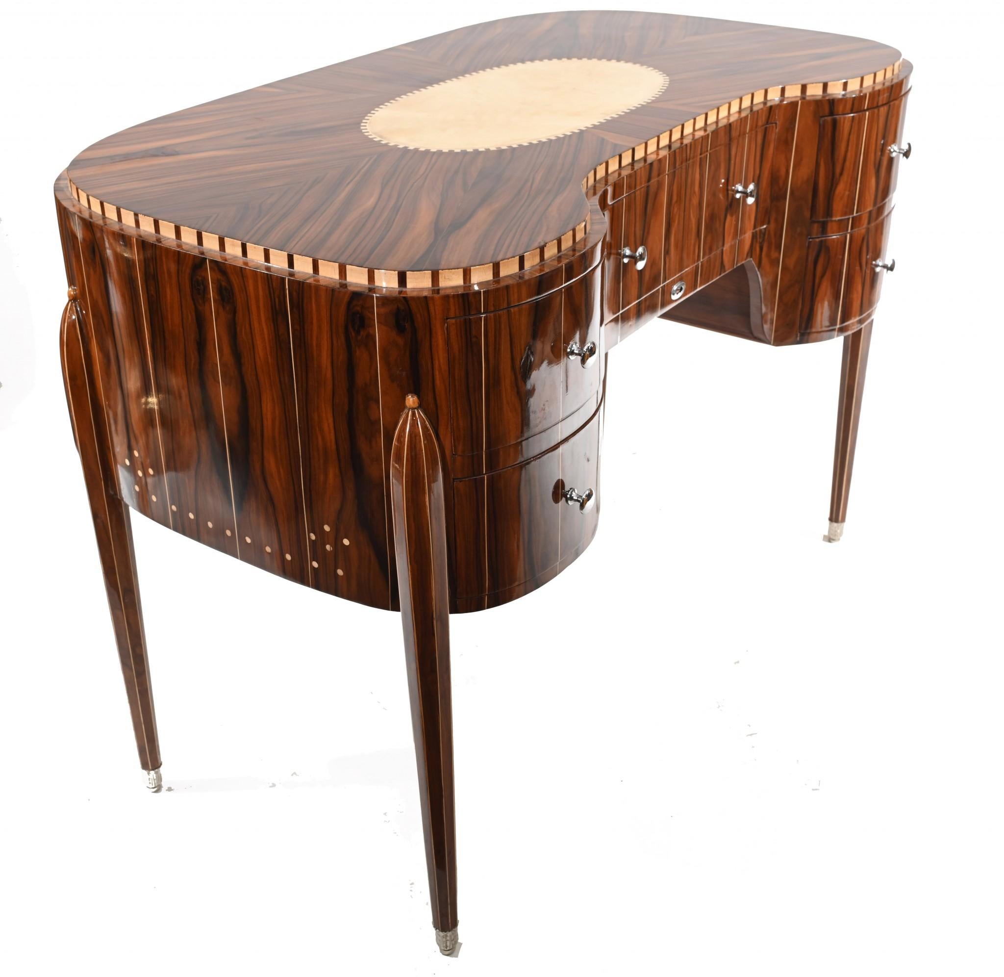 Wood Art Deco Desk Bureau Plat Inlay Interiors For Sale