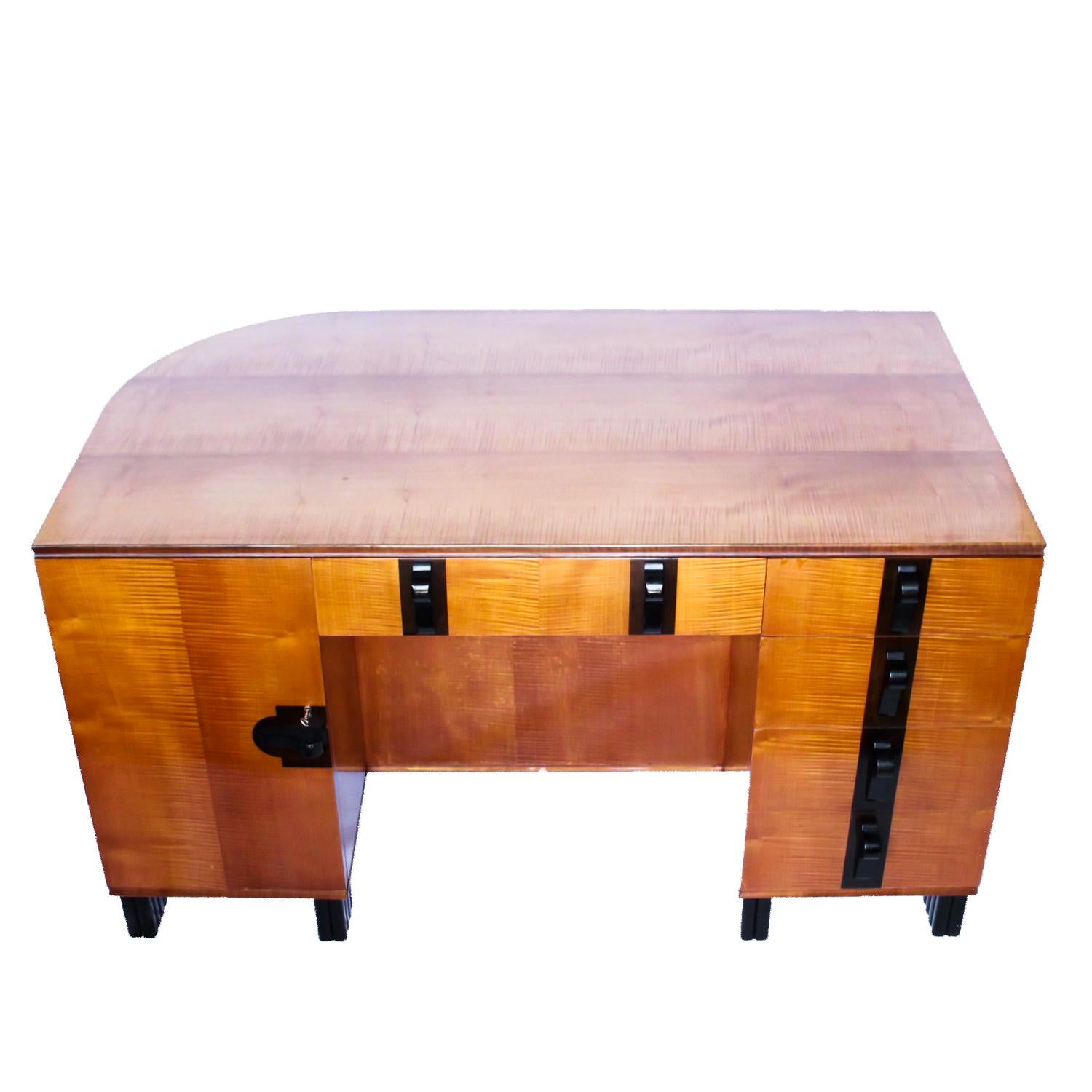 Art Deco Desk by Maurice Adams Satin Wood and Ebony, circa 1930 3