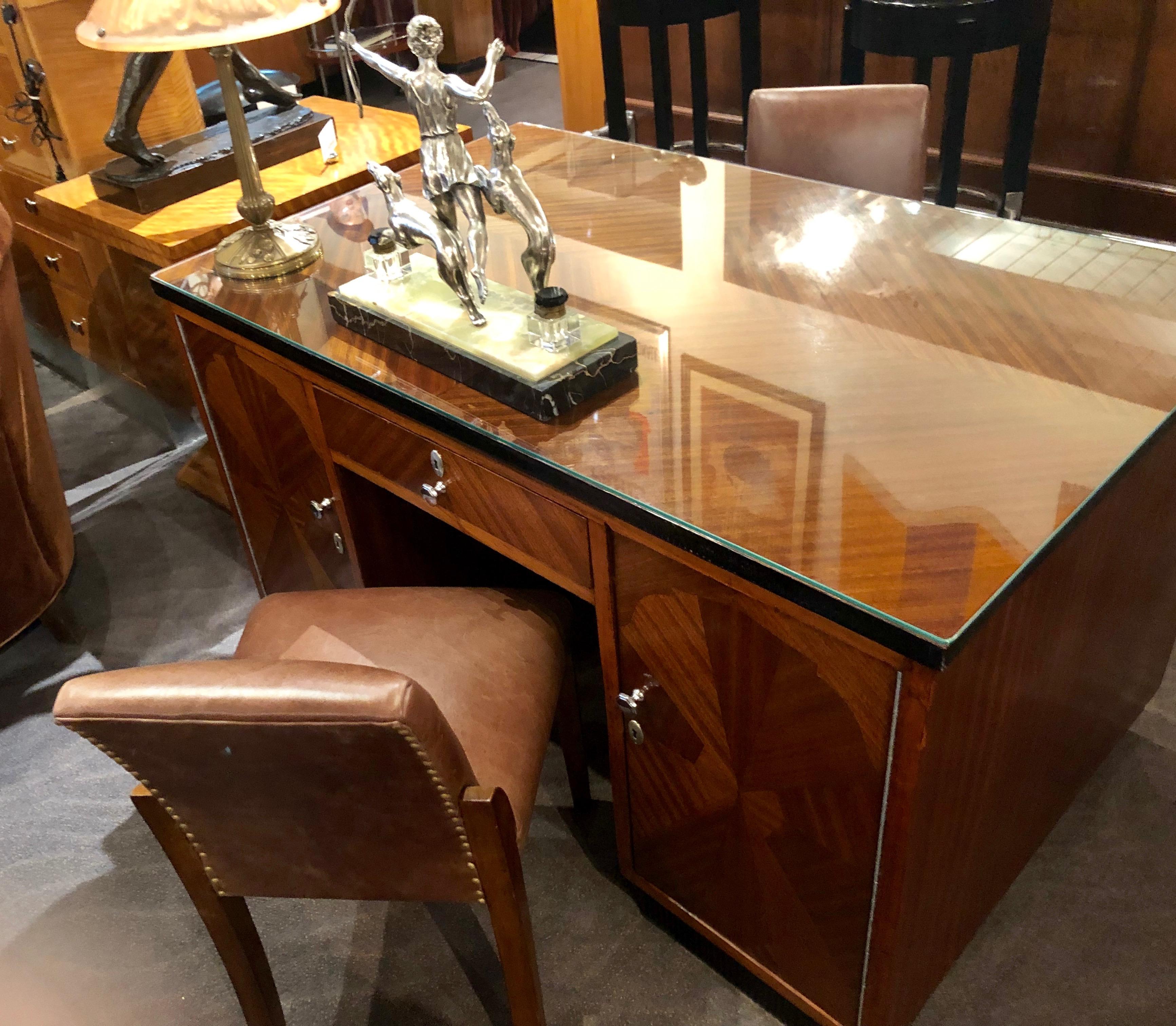 Argentine Art Deco Desk Classic Flamed Mahogany