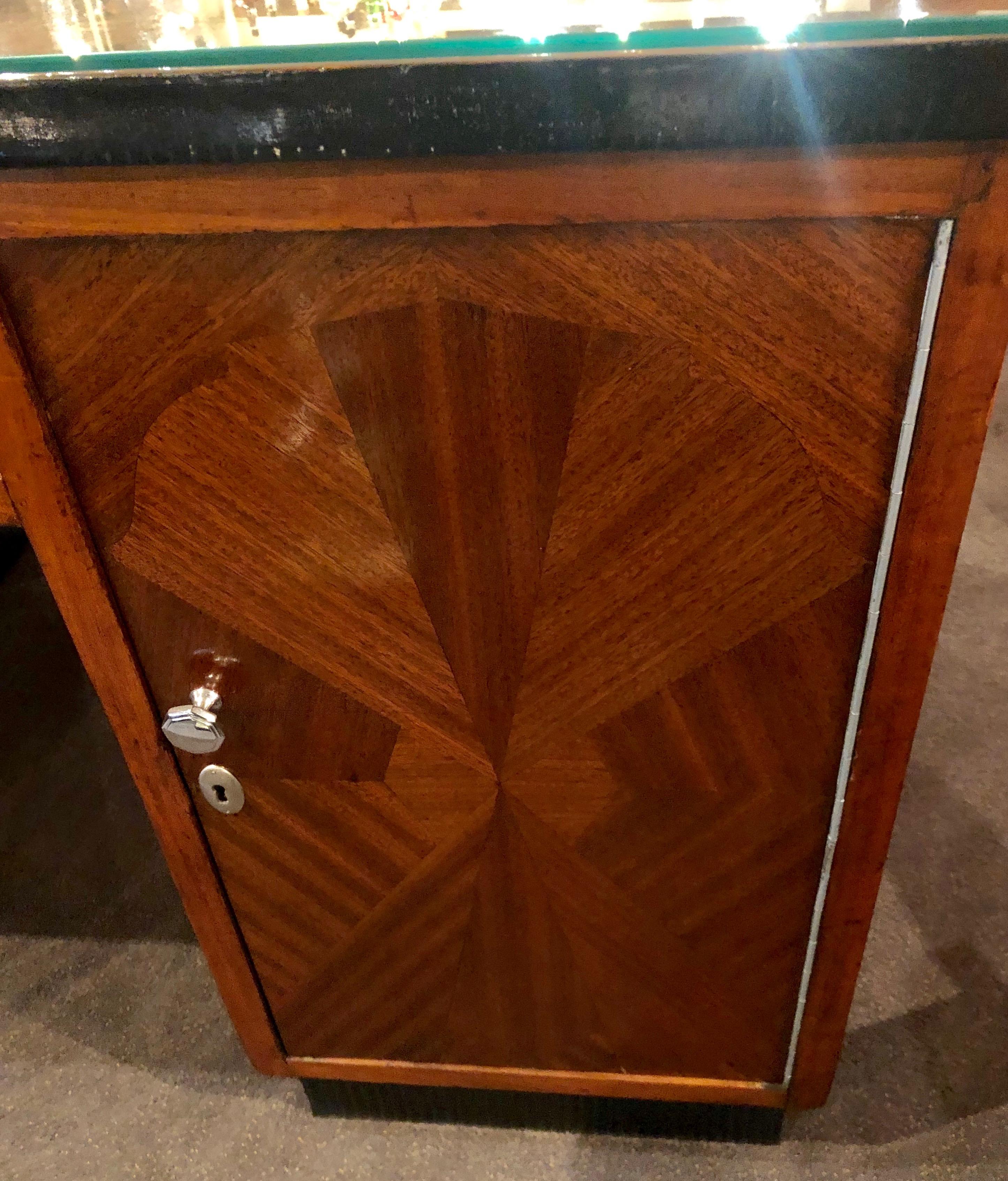 Metal Art Deco Desk Classic Flamed Mahogany