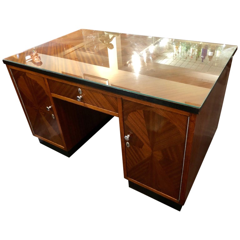 Art Deco Desk Classic Flamed Mahogany For Sale At 1stdibs