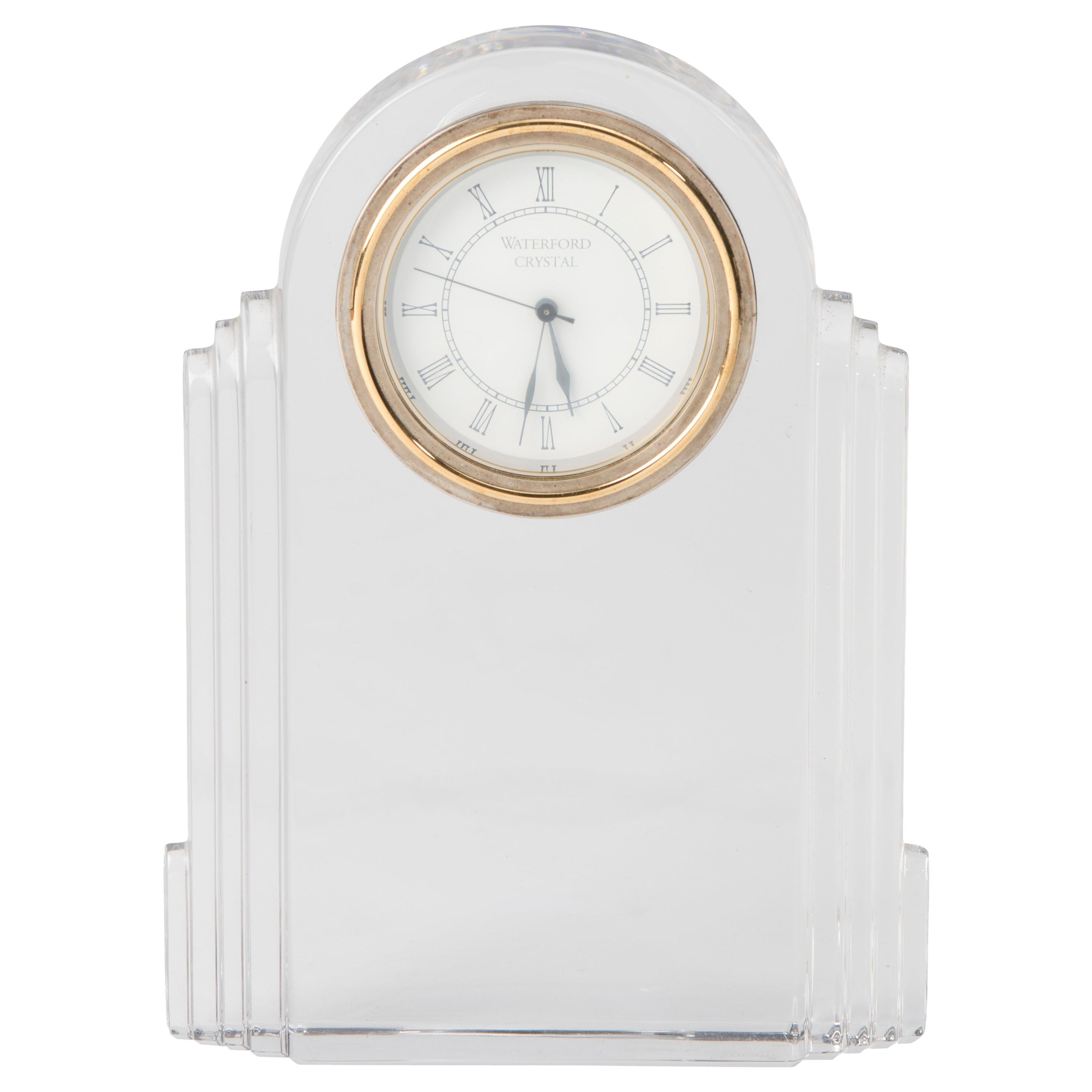 Art Deco Desk Clock in Clear Crystal by Waterford For Sale