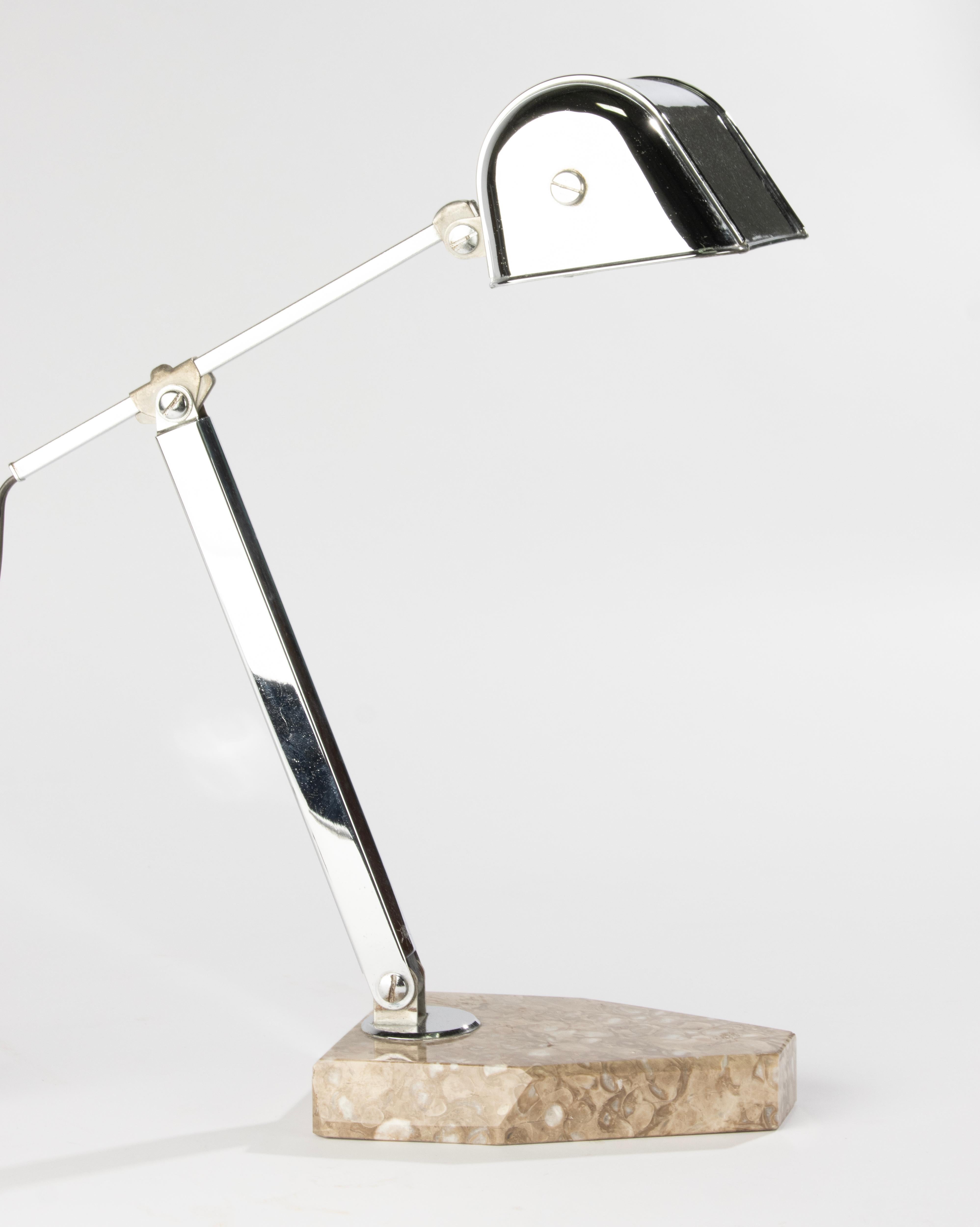 Art Deco Desk Desk Lamp - Fare France - Chrome Plated and Marble For Sale 6