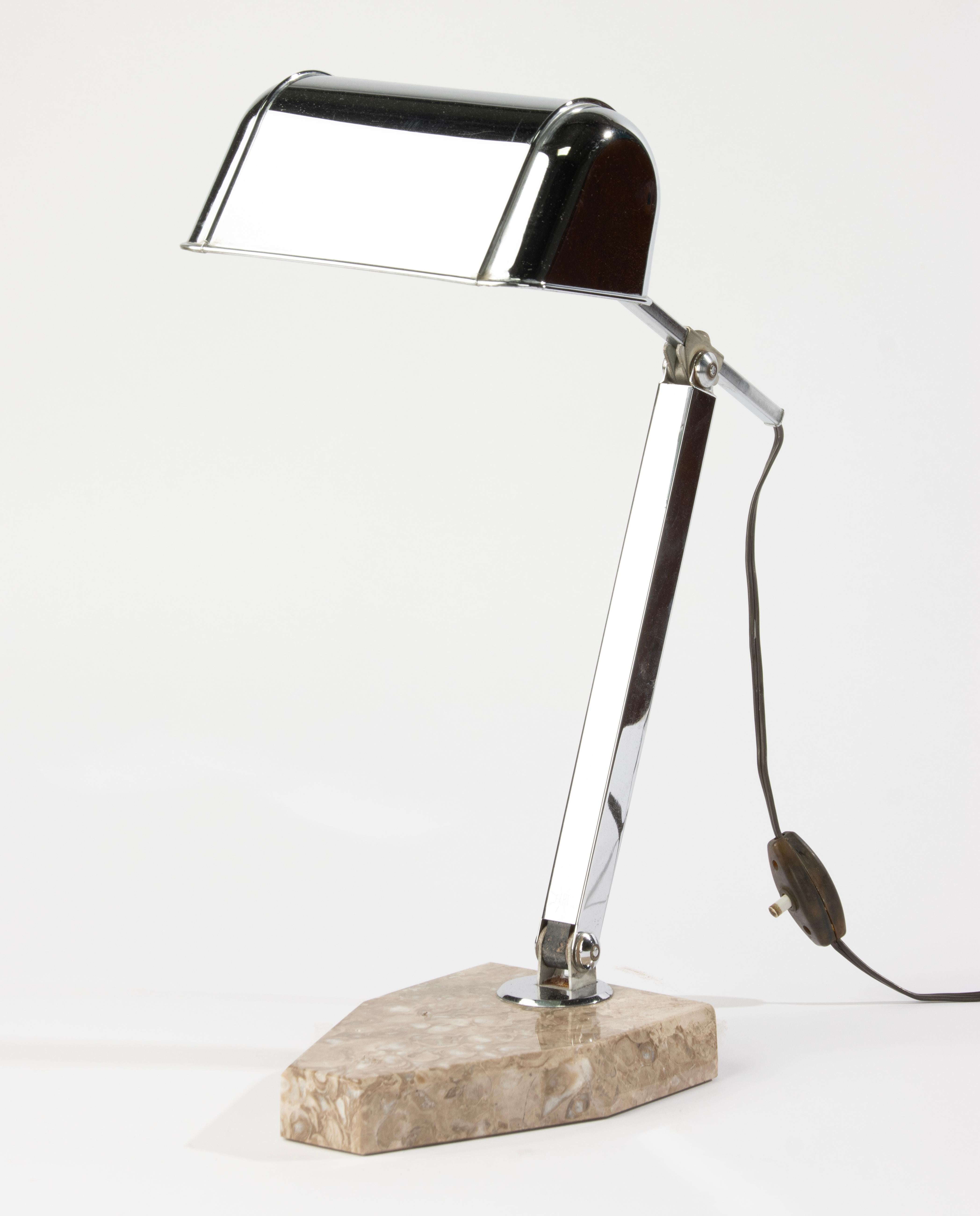 Art Deco Desk Desk Lamp - Fare France - Chrome Plated and Marble For Sale 9