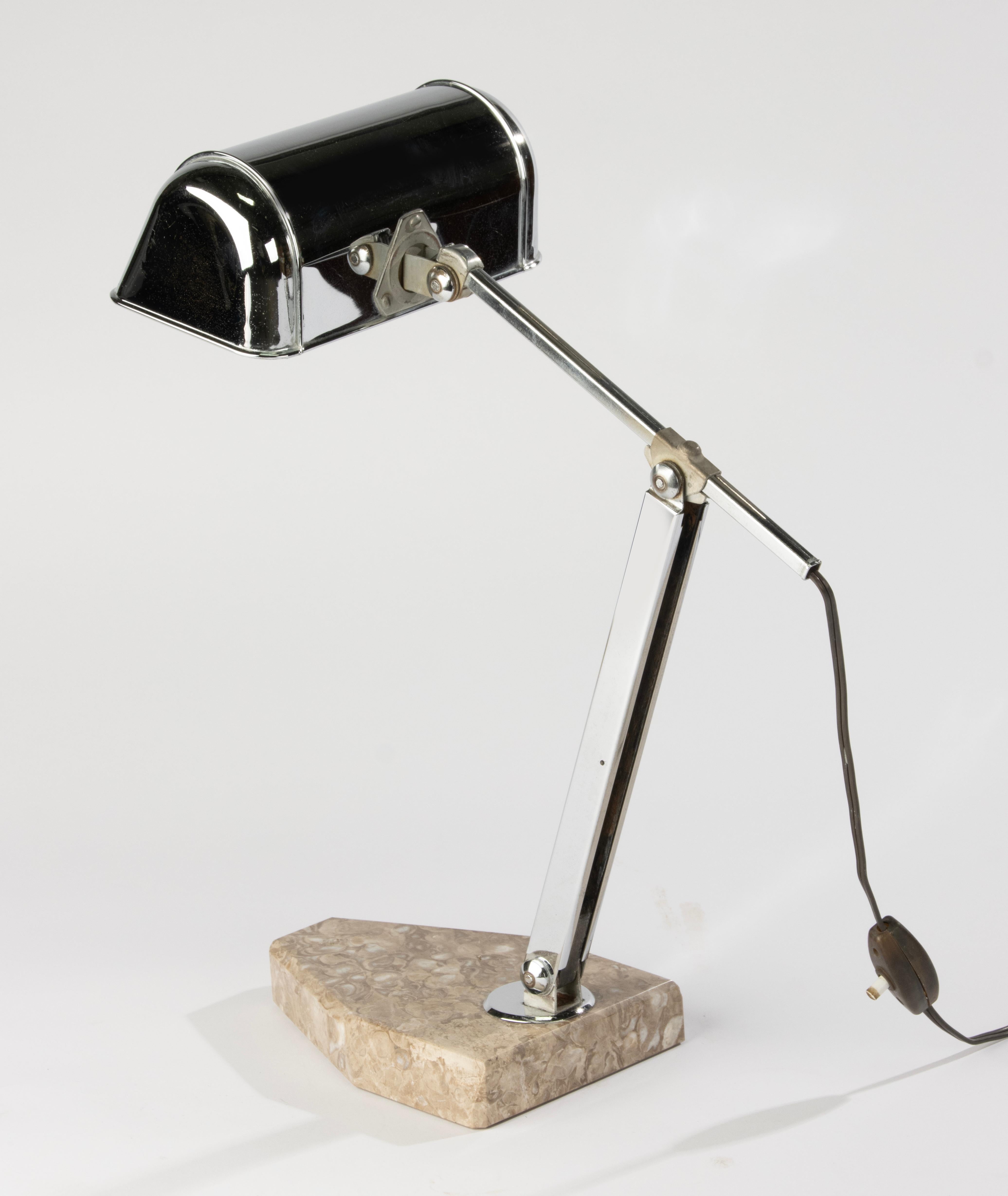 Art Deco Desk Desk Lamp - Fare France - Chrome Plated and Marble For Sale 13