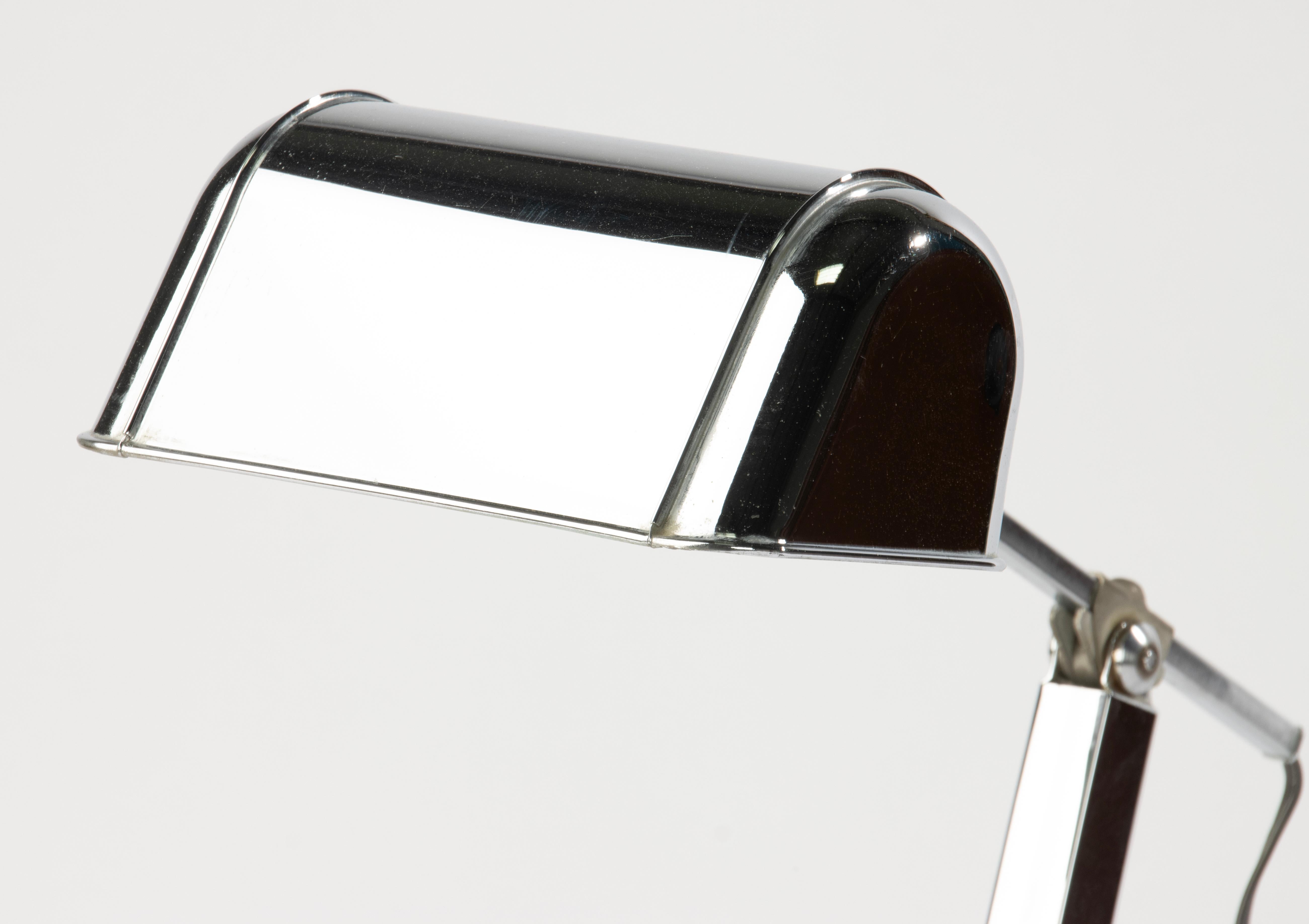 French Art Deco Desk Desk Lamp - Fare France - Chrome Plated and Marble For Sale