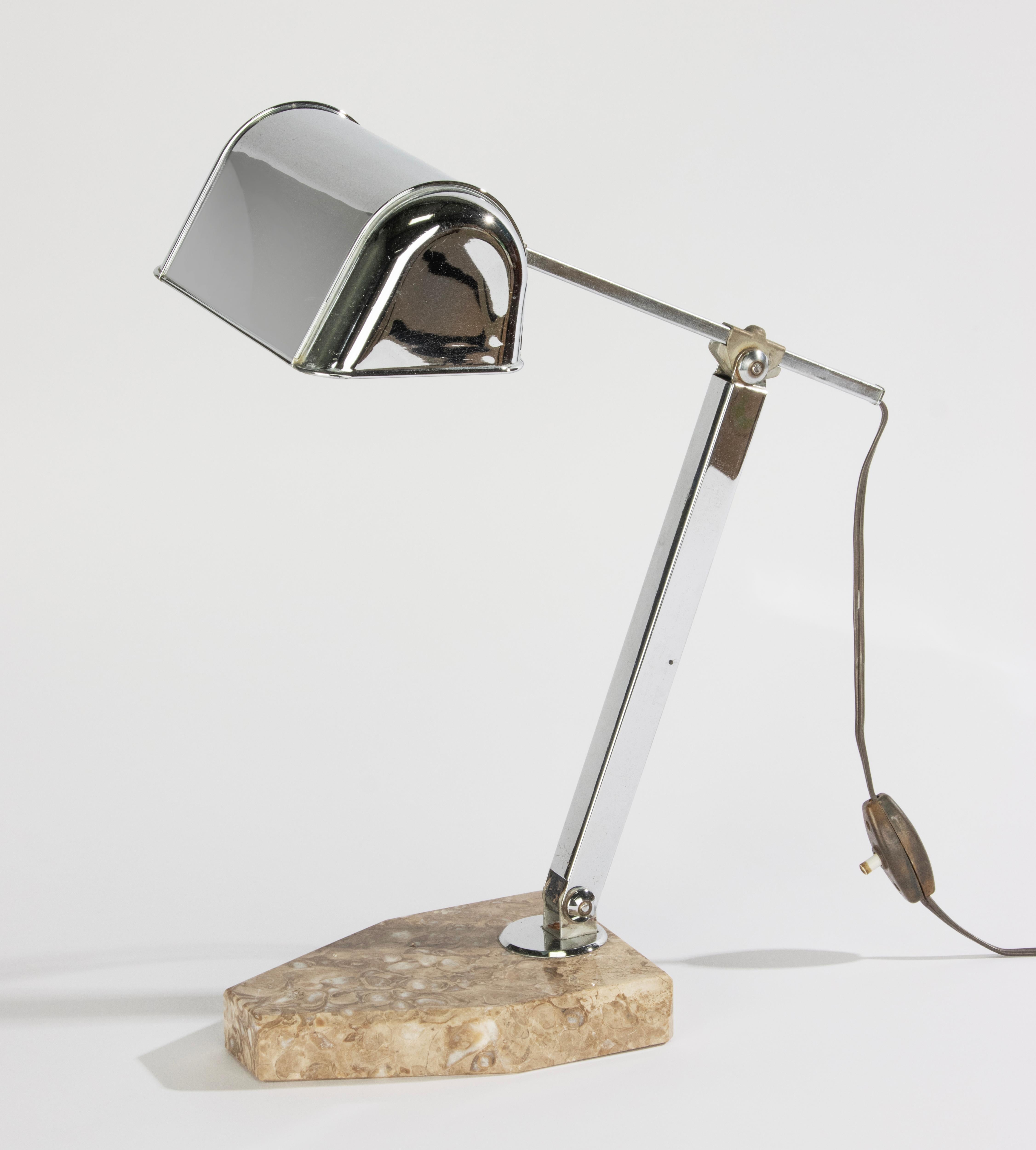 Art Deco Desk Desk Lamp - Fare France - Chrome Plated and Marble In Good Condition For Sale In Casteren, Noord-Brabant