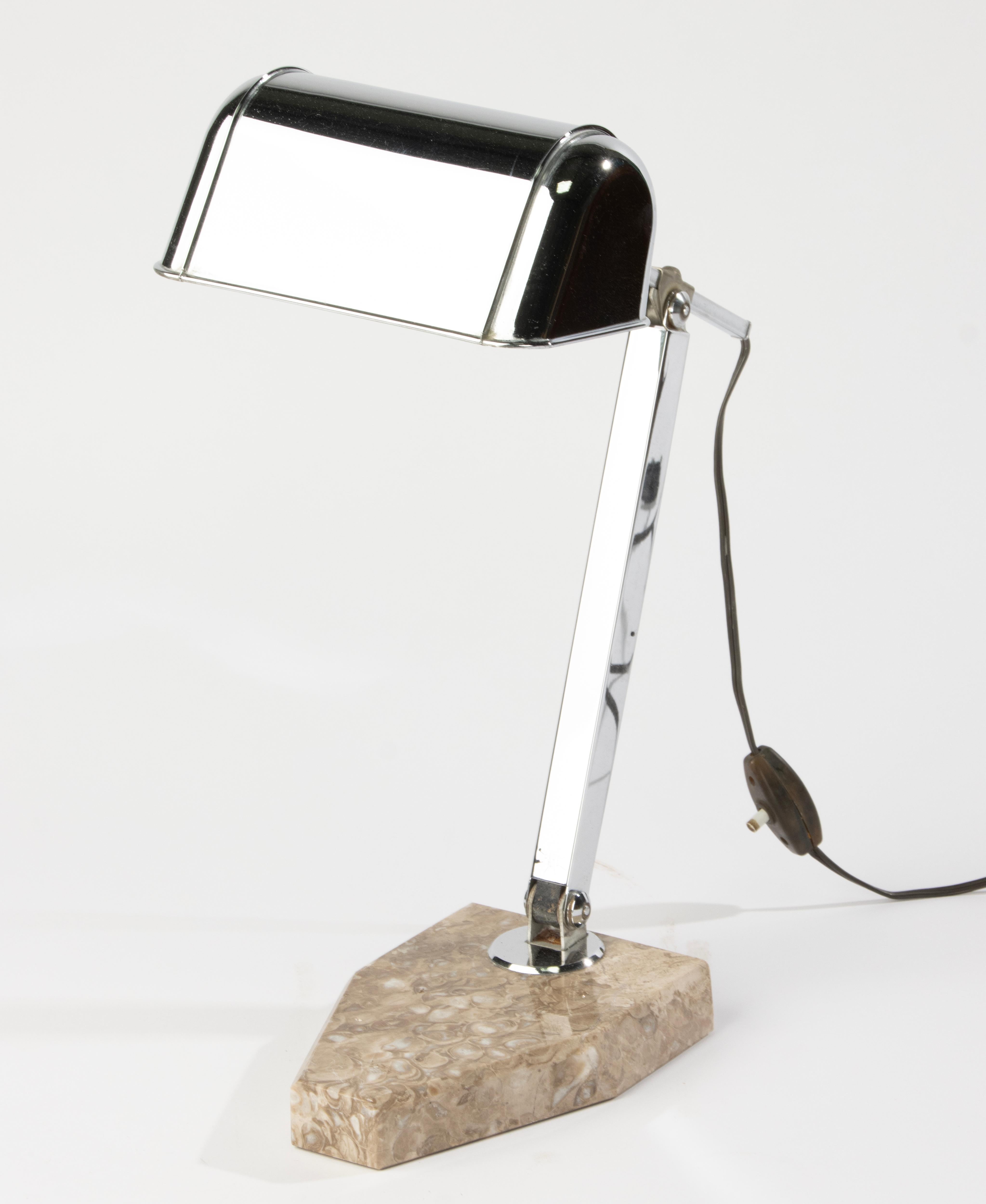 Art Deco Desk Desk Lamp - Fare France - Chrome Plated and Marble For Sale 1