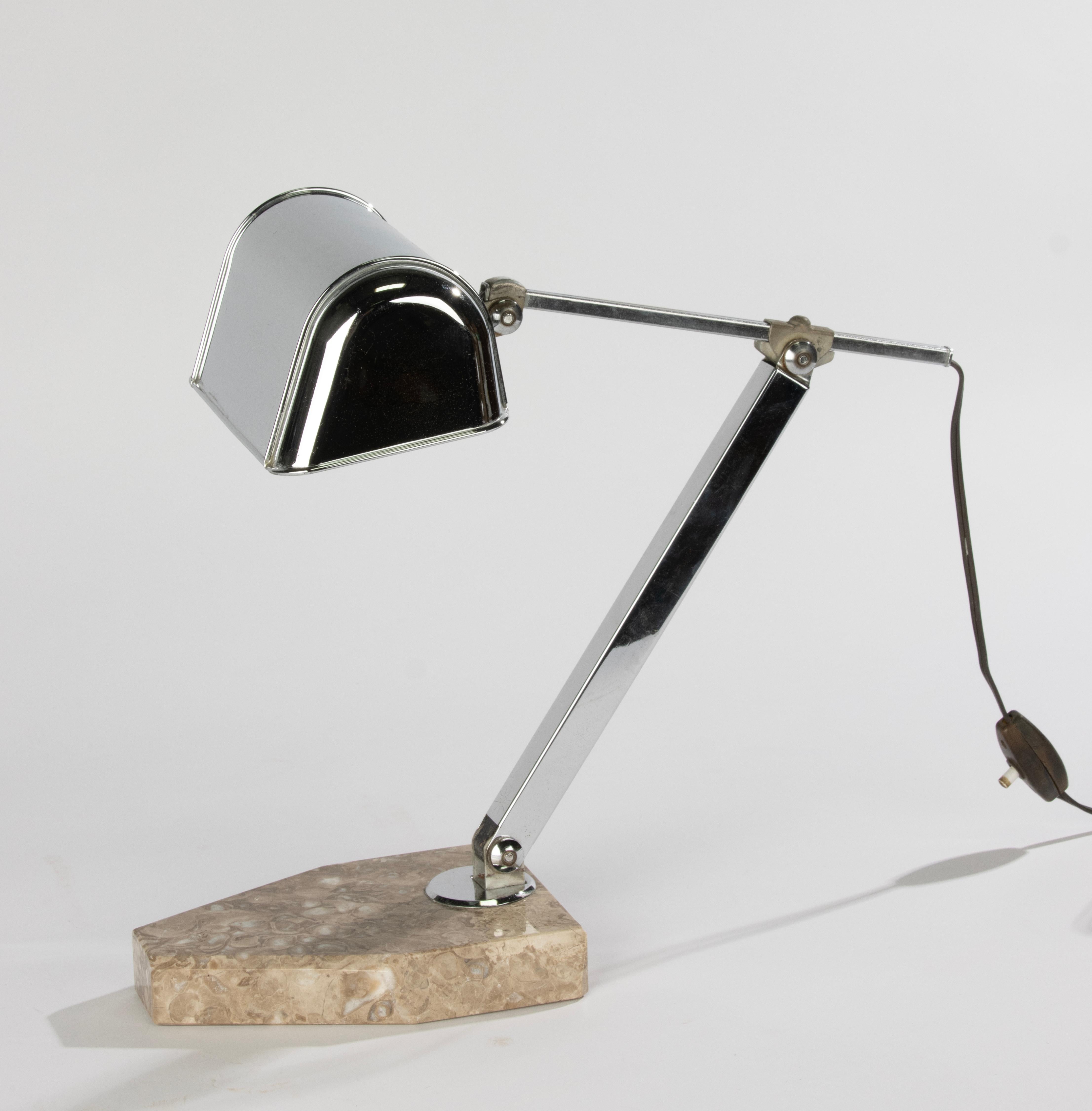 Art Deco Desk Desk Lamp - Fare France - Chrome Plated and Marble For Sale 3