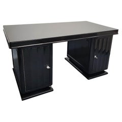 Antique Art Deco Desk High Glossy Black Lacquer, France 1925