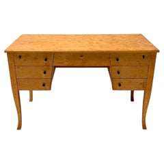 Art Deco Desk in Birdseye Maple, Swedish Design, 1940s, 7 Drawers
