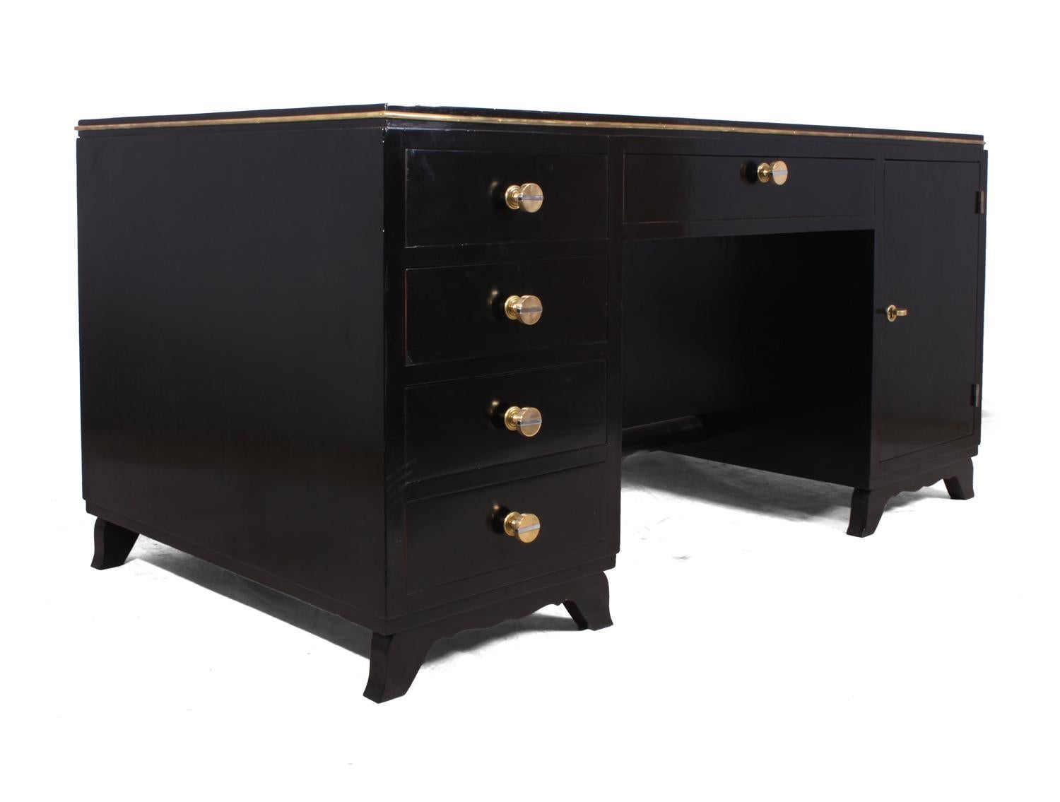 Mahogany Art Deco Desk in Black Piano Lacquer