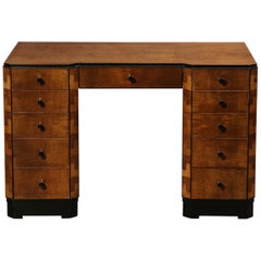 Art Deco Desk in Bookmatched Amboyna and Burled Elm Desk with Cubist Detailing