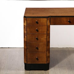 Art Deco Desk in Bookmatched Amboyna and Burled Elm Desk with Cubist Detailing