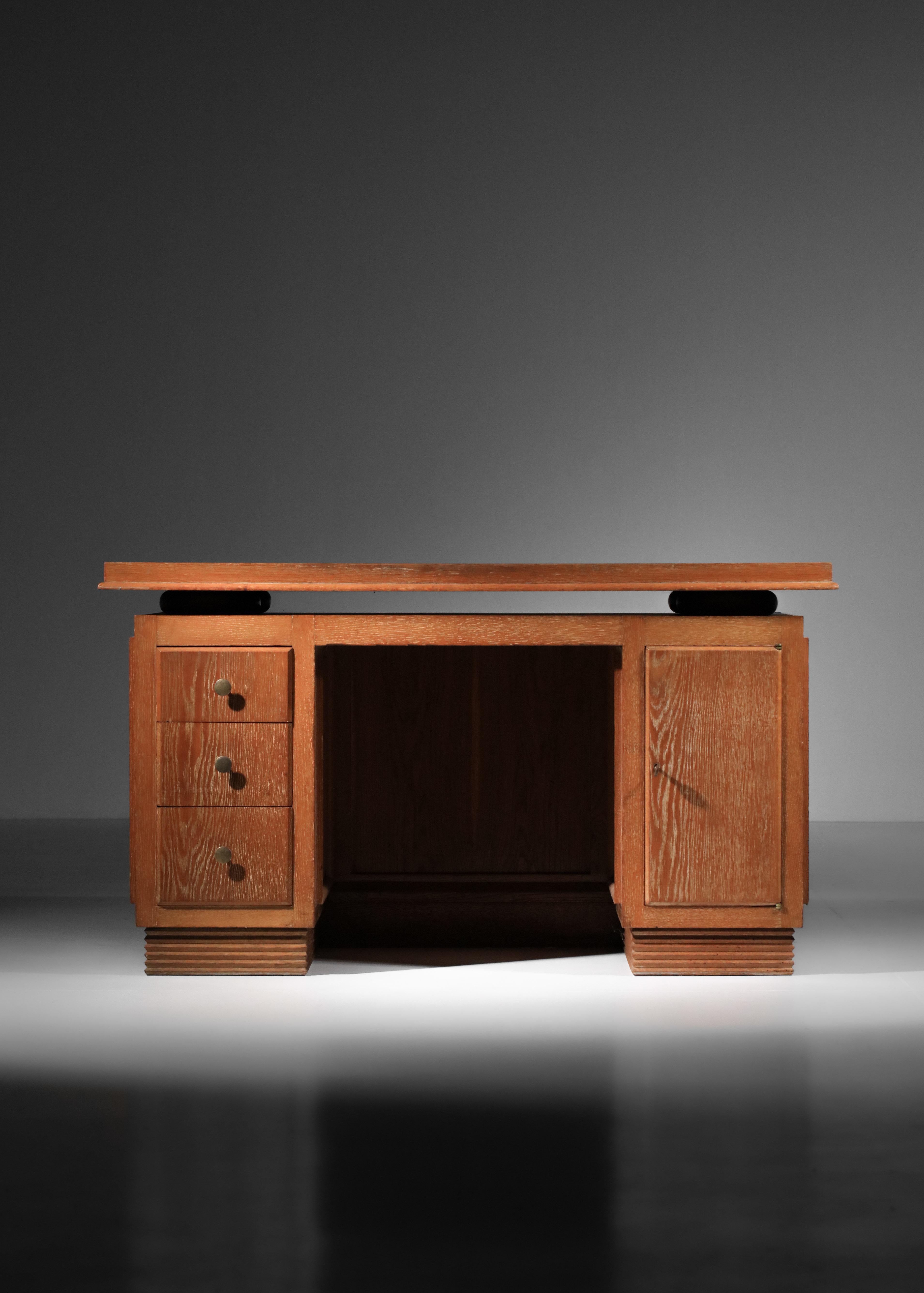 French art deco desk in ceruse oak from the 40s For Sale