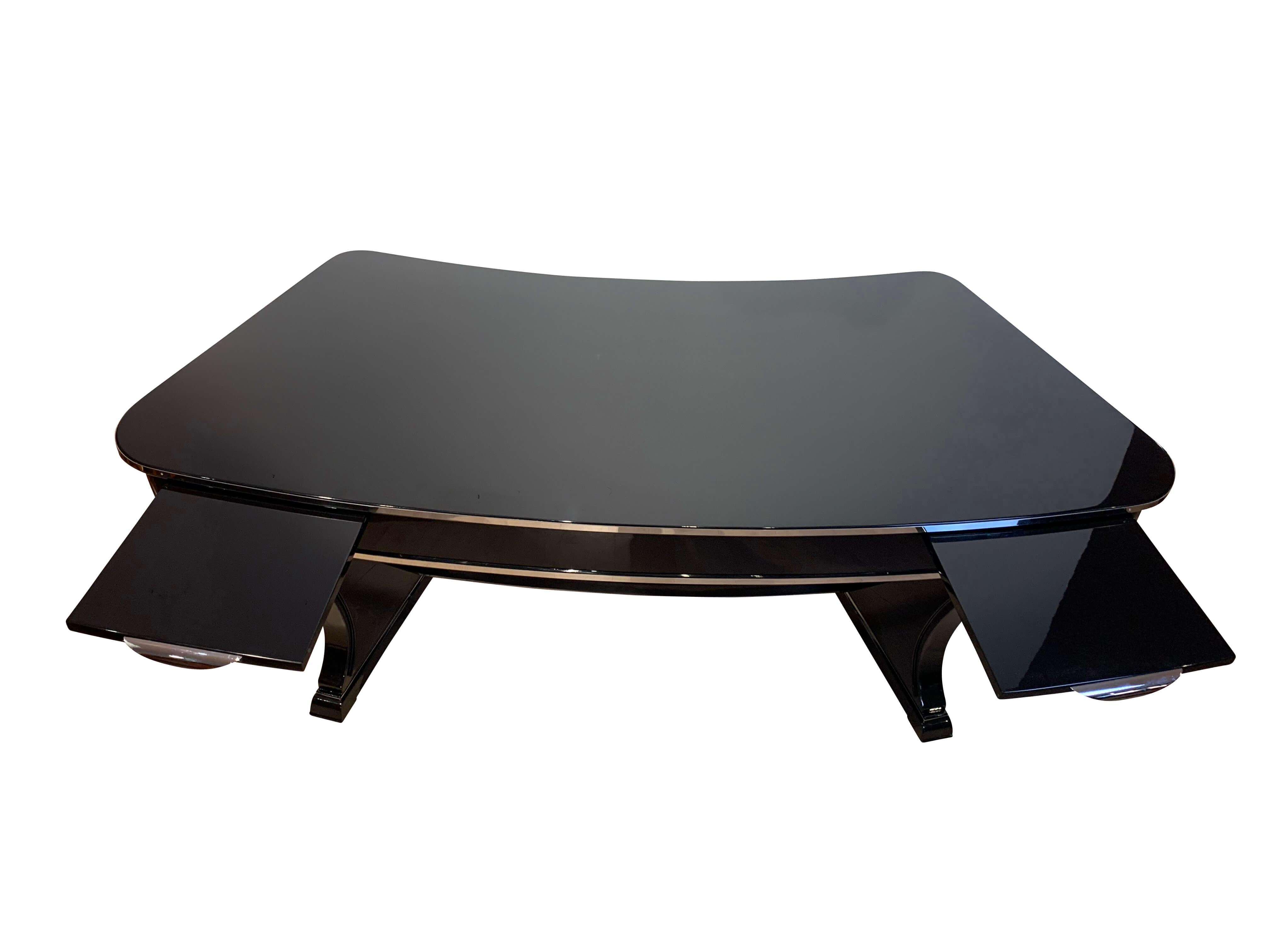 20th Century Art Deco Desk in Kidney Shape, Restored, Black Lacquer, France