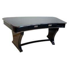 Art Deco Desk in Kidney Shape, Restored, Black Lacquer, France