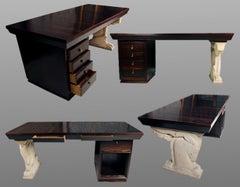 Bureau Art Déco en macassar et sculpture en pierre de Pierre Fournier des Corats