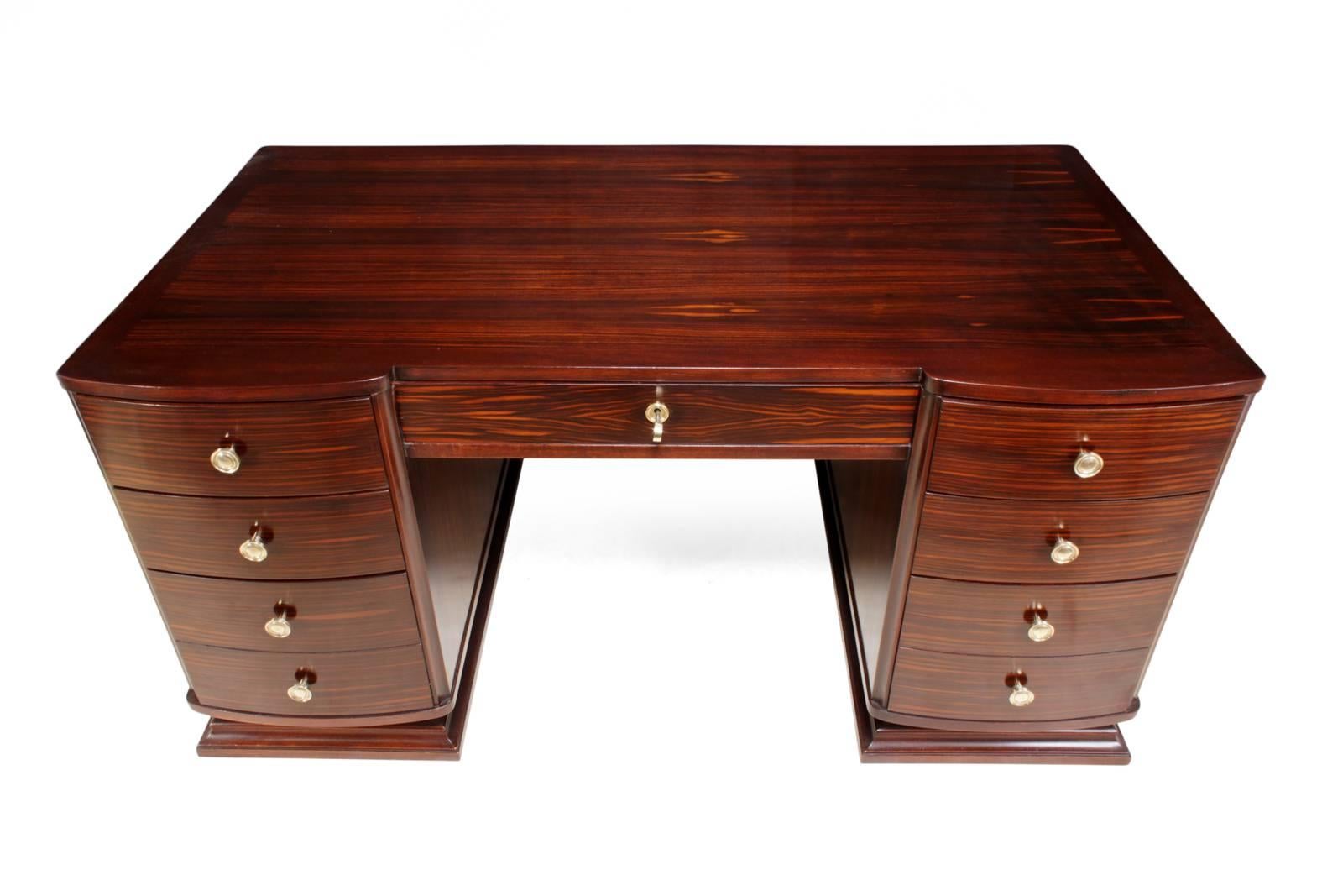 Wood Art Deco Desk in Macassar Ebony