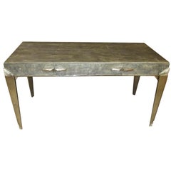 Art Deco Desk in Shagreen and Polished Nickel