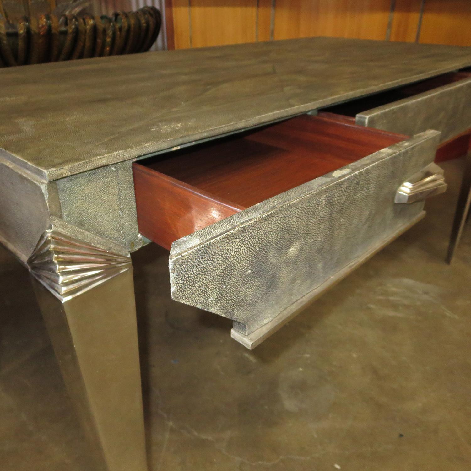 Art Deco Desk in Shagreen and Polished Nickel In Good Condition For Sale In North Hollywood, CA