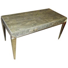 Art Deco Desk in Shagreen and Polished Nickel