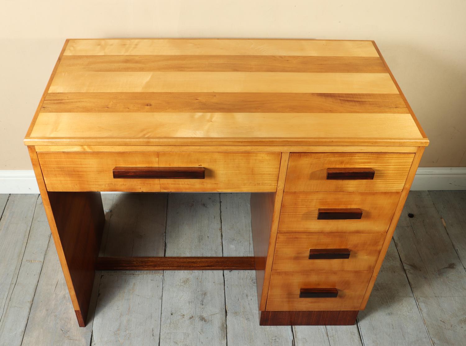 British Art Deco Desk in Sycamore, circa 1930 For Sale